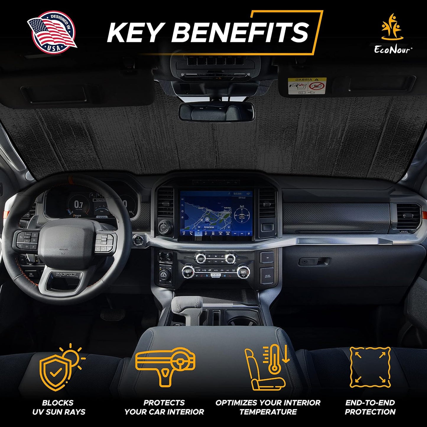 EcoNour Accordion Car Windshield Sun Shade | Car Sun Visor to Protect Harmful UV Rays | Foldable Automotive Windshield Sunshades | Window Sun Blocker to Keep Your Vehicle Cool & Comfort - 58" x 28"