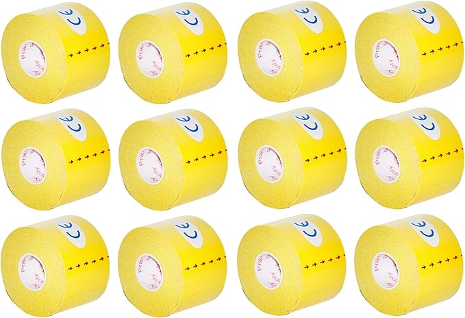 Kinesiology Tape Pro, Athletic Waterproof Muscle Support Adhesive Kinesio Sport Tape for Athletes 2 inches x 16.4 feet, 12 Rolls, Yellow