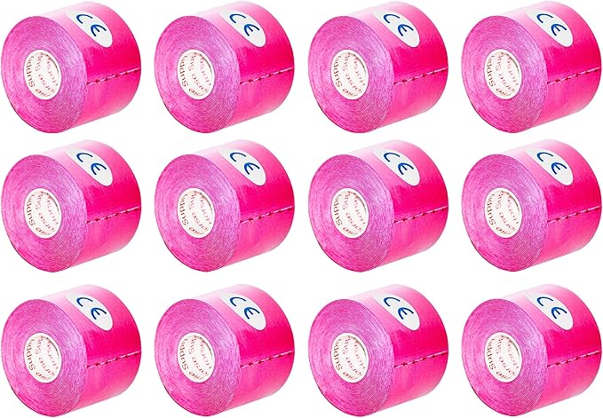 Kinesiology Tape Pro, Athletic Waterproof Muscle Support Adhesive Kinesio Sport Tape for Athletes 2 inches x 16.4 feet, 12 Rolls, Pink
