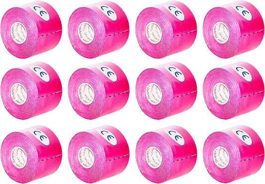 Kinesiology Tape Pro, Athletic Waterproof Muscle Support Adhesive Kinesio Sport Tape for Athletes 2 inches x 16.4 feet, 12 Rolls, Pink