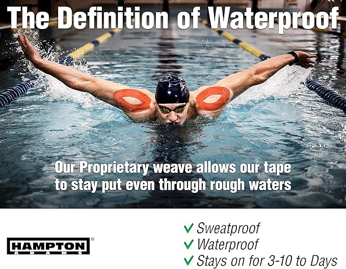 Hampton Adams | As Seen on Shark Tank | Elastic Kinesiology Tape (2-Pack) | Uncut Athletic Tape Supports & Protects Muscles Knees Shoulders & Plantar Fasciitis | Waterproof Hypoallergenic (Orange)