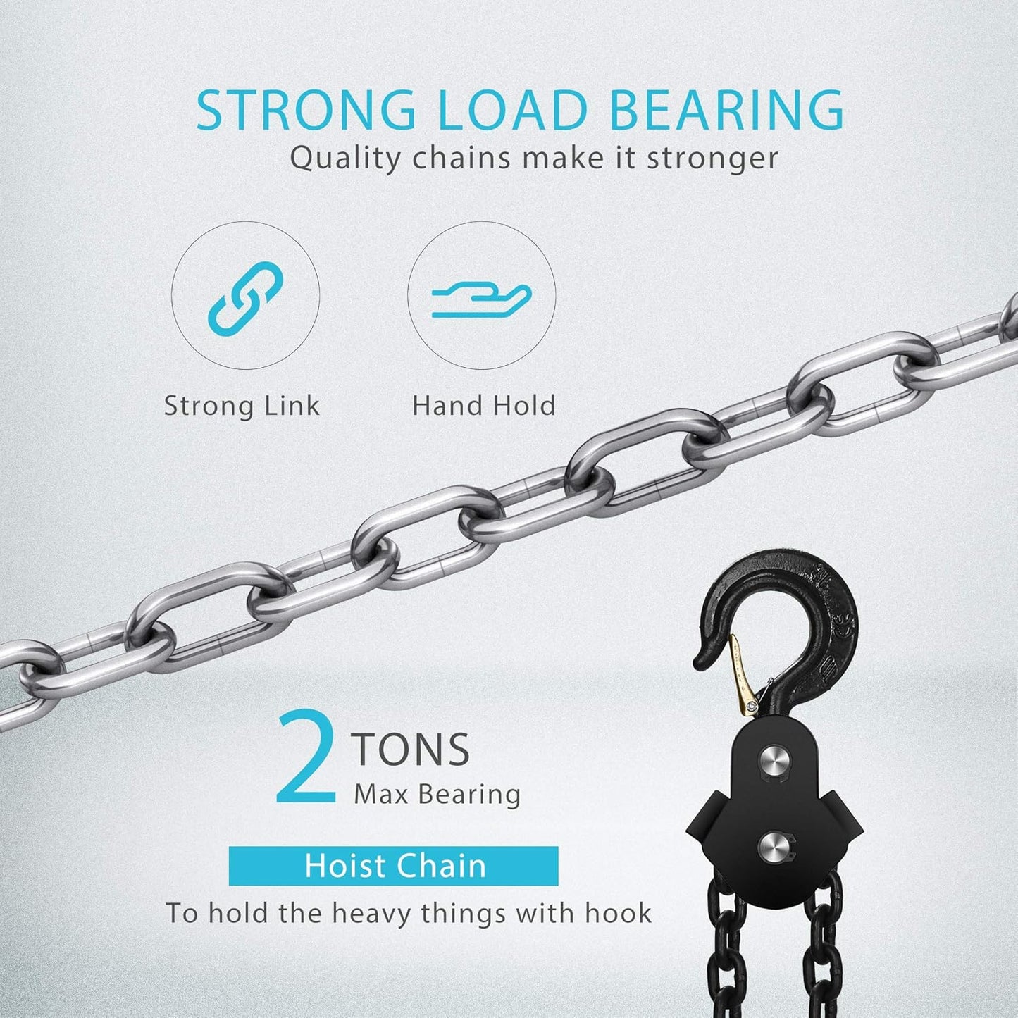 SPECSTAR Hand Chain Hoist 2 Ton 4400 Lbs Capacity 10 Feet with 2 Heavy Duty Hooks, Manual Chain Fall for Warehouse Building Automotive Machinery Black