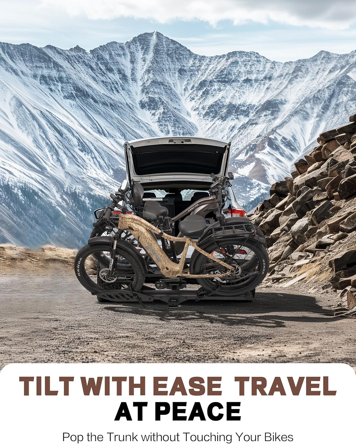 Hitch 2-Bike Rack, 200 lbs Capacity E-Bike Carrier Platform Mount, Up to 5’’ Fat Tire Bicyclefor 2’’ Receiver Cars Trucks SUVs Minivans RV, Trailer (Mate)