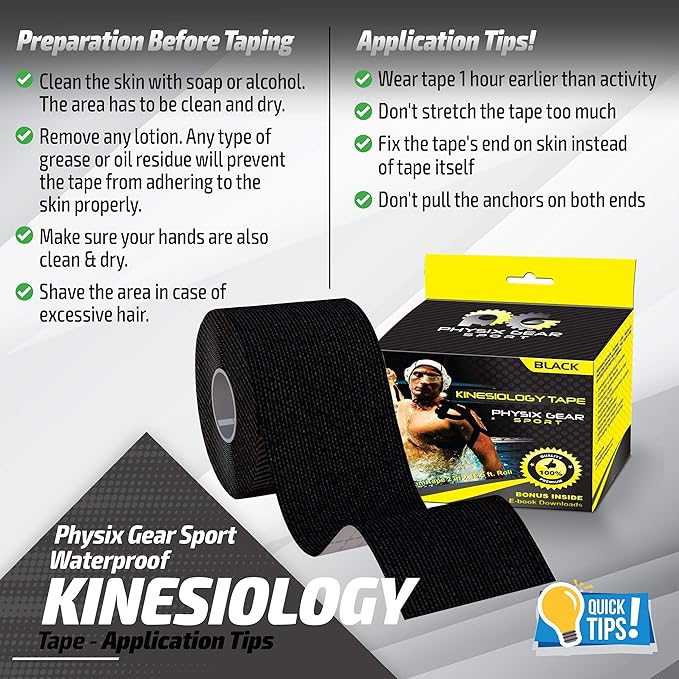 Physix Gear Cotton Kinesiology Tape Roll 16ft, Latex-Free Athletic Tape for Muscles/Joints, Waterproof Kinesiolgy, Stretchy Kinesiologytape, Gentle on Skin Kiniseaology Tape, Kinesology Tape