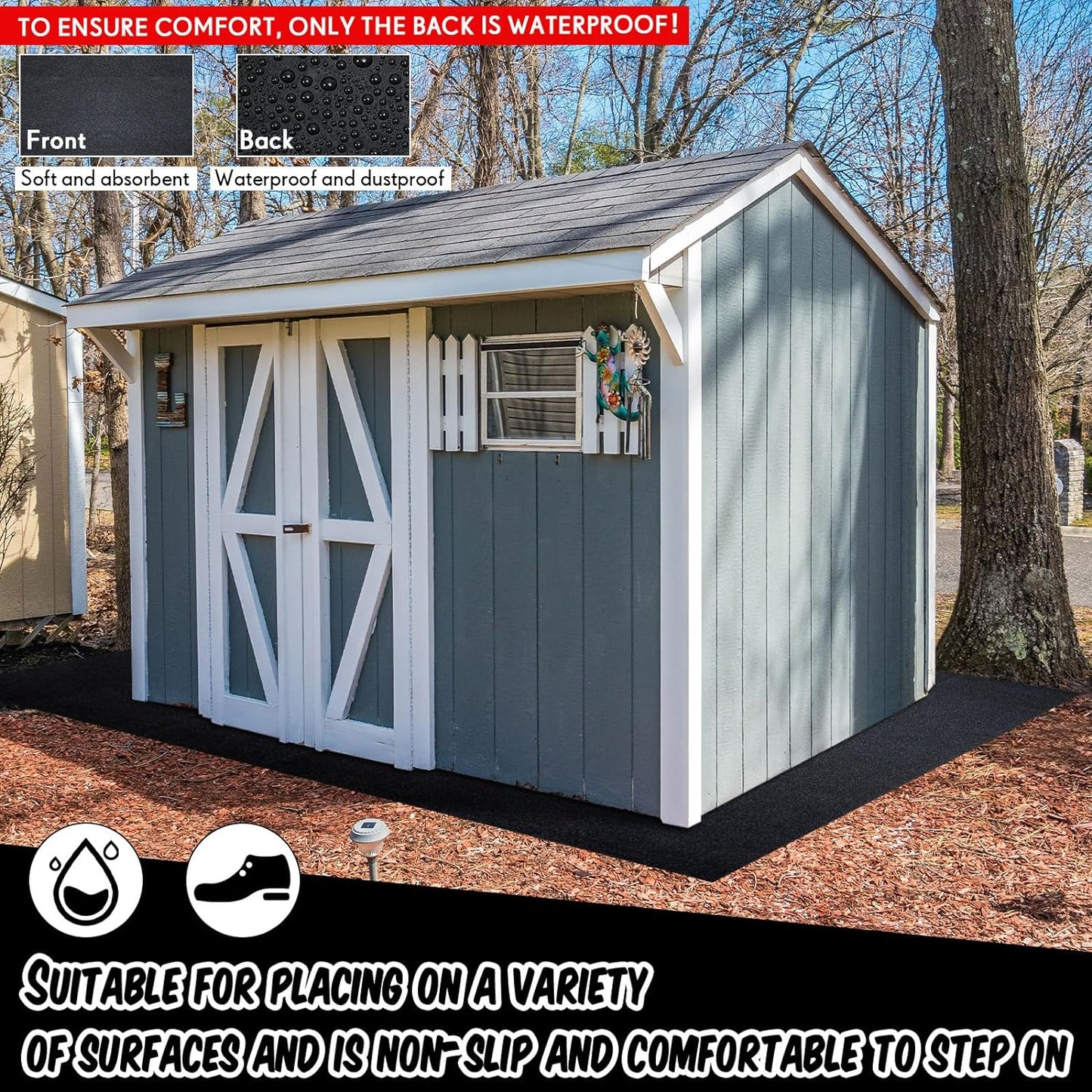 Haull Outdoor Storage Shed Floor Moat Waterproof Outdoor Carport Mat Thickened Soft Patio Furniture Pad Washable with Non Slip Backing, Storage Shed Not Included(6 x 8.2 ft)