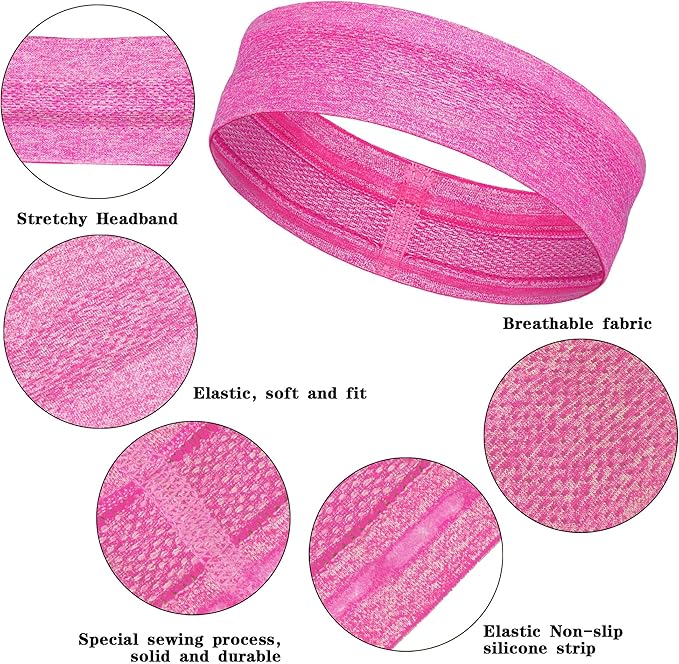 8 Pieces Sweatbands Non Slip Headbands Stretchy Running Sports Sweatbands Workout Headband Grip Silicone Yoga Hair Band Elastic Exercise Hair Wrap for Women Men