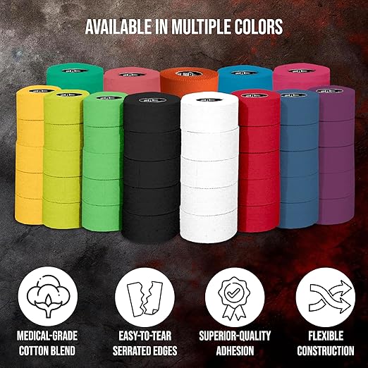 Ringside 1" Athletic Trainers Tape, Cotton Kinesiology Tape for Combat Sports, Adhesive, 30 Foot Rolls, Black, 15 Rolls