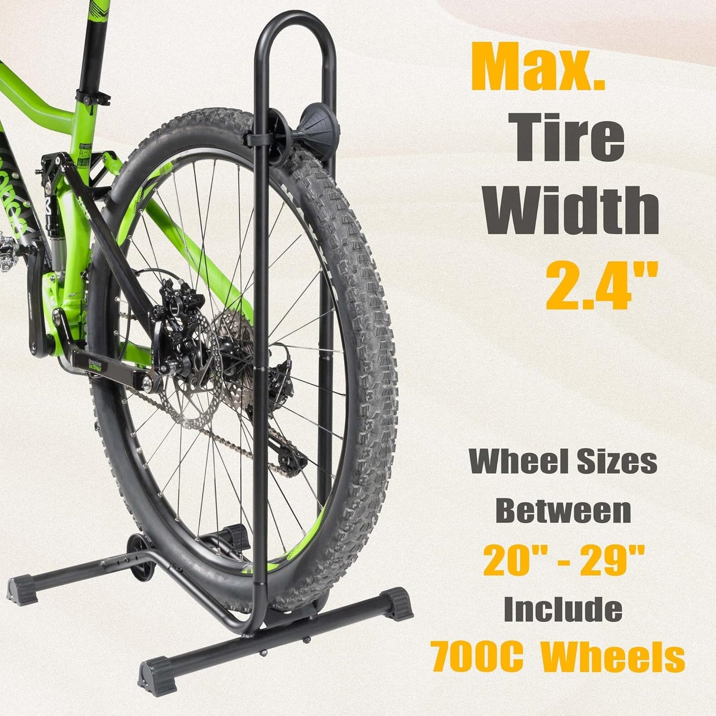 CyclingDeal Bike Floor Stand Parking Rack - for 20"-29" Mountain MTB & Road Bikes with Tire Width up to 2.4" or 5" Fat Bike - Bicycle Indoor Outdoor Garage Storage - Max Tire Width 2.4” for 1 Bike
