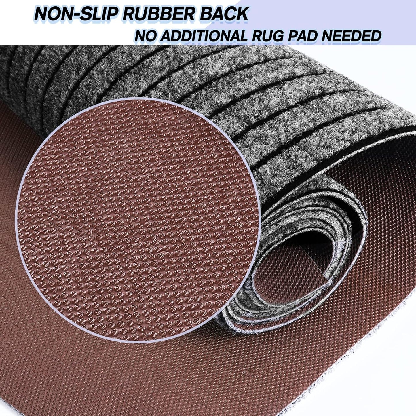 Custom Size Backed Non-Slip Area Rugs Runner, Easy Clean, Waterproof Runner Rugs for Hallway Entryway, Kitchen, Laundry, 3FT x 61FT, Gray Stripe