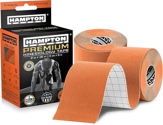 Hampton Adams | As Seen on Shark Tank | Elastic Kinesiology Tape (2-Pack) | Uncut Athletic Tape Supports & Protects Muscles Knees Shoulders & Plantar Fasciitis | Waterproof Hypoallergenic (Orange)