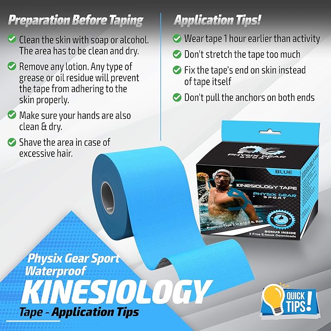 Physix Gear Cotton Kinesiology Tape Roll 16ft, Latex-Free Athletic Tape for Muscles/Joints, Waterproof Kinesiolgy, Stretchy Kinesiologytape, Gentle on Skin Kiniseaology Tape, Kinesology Tape