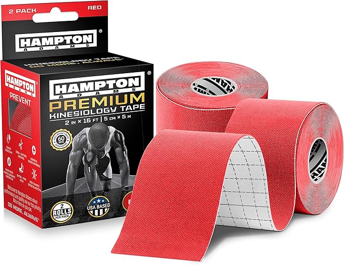Hampton Adams | As Seen on Shark Tank | Elastic Kinesiology Tape (2-Pack) | Uncut Athletic Tape Supports & Protects Muscles Knees Shoulders & Plantar Fasciitis | Waterproof Hypoallergenic (Red)