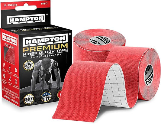 Hampton Adams | As Seen on Shark Tank | Elastic Kinesiology Tape (2-Pack) | Uncut Athletic Tape Supports & Protects Muscles Knees Shoulders & Plantar Fasciitis | Waterproof Hypoallergenic (Red)