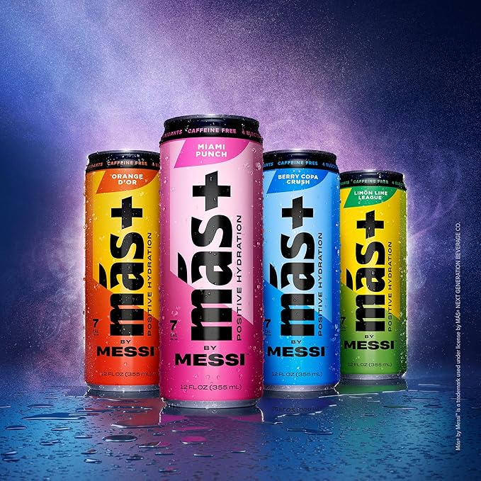 Más+ by Messi 12oz Variety Pack, Sports Drink & Hydration Beverage, Natural Flavors with Vitamins and Electrolytes, No Artificial Sweeteners or Colors, 12-pack