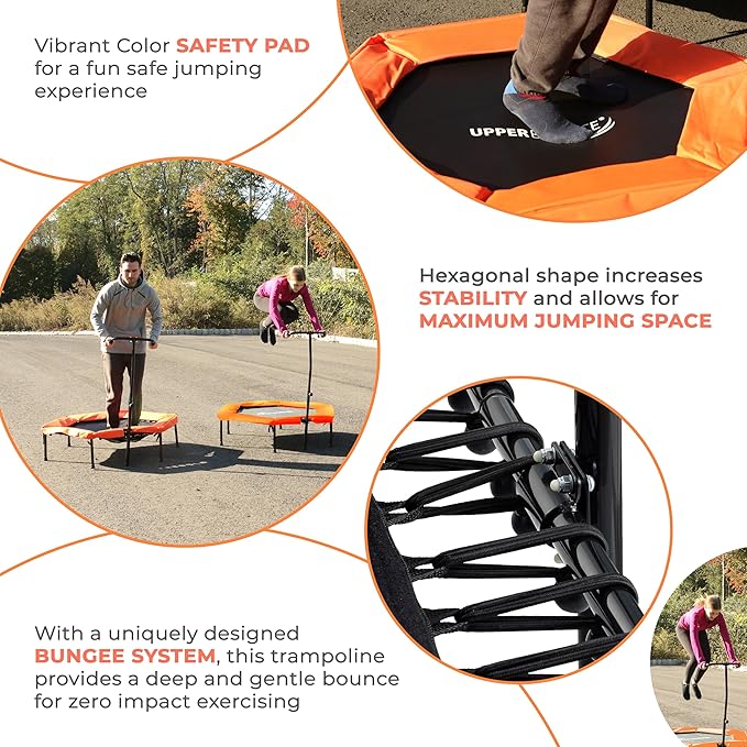 Upper Bounce Mini Workout Trampoline with Adjustable T-Shaped Handrail – Hexagonal Rebounder Trampoline for Kids & Adults – Fitness & Recreational Trampolines, Supports up to 220 lbs.