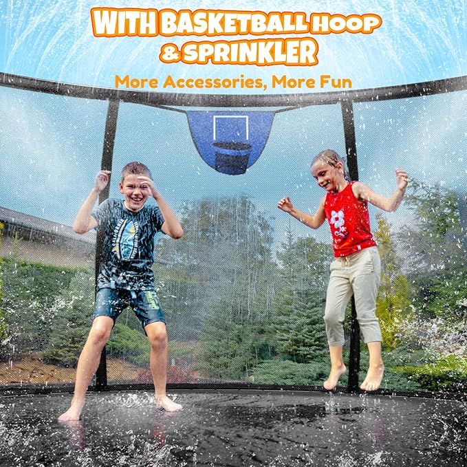 Trampoline 8FT 10FT 12FT 14FT 16FT, Outdoor Trampolines for Kids and Adults, Recreational Trampoline with Enclosure Net & Ladder, Round Trampoline ASTM Approved, 400/450LBS Weight Capacity