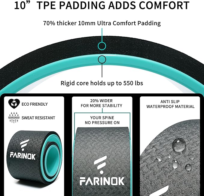 Yoga Wheel Set of 2, Upgraded 10MM Thick Back Wheels for Pain Relief & Stretching, Strongest Back Roller for Deep Tissue Massage, Improving Yoga Poses Backbend