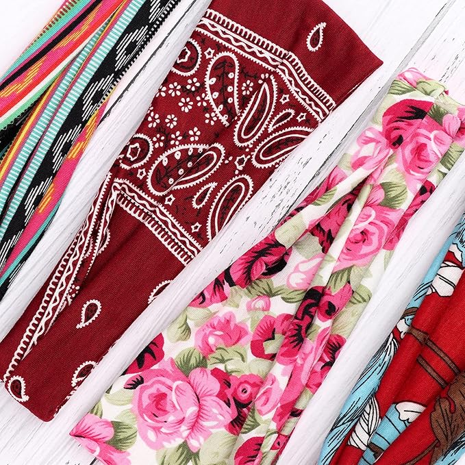 DRESHOW Yoga Running Leopard Headbands for Women Elastic Non-Slip Headbands Sports Workout Hair Bands 16 Pack