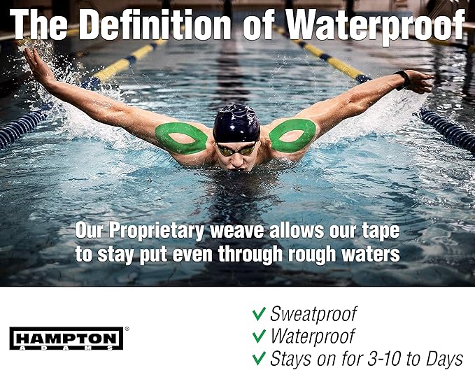 Hampton Adams | As Seen on Shark Tank | Elastic Kinesiology Tape (2-Pack) | Uncut Athletic Tape Supports & Protects Muscles Knees Shoulders & Plantar Fasciitis | Waterproof Hypoallergenic (Green)
