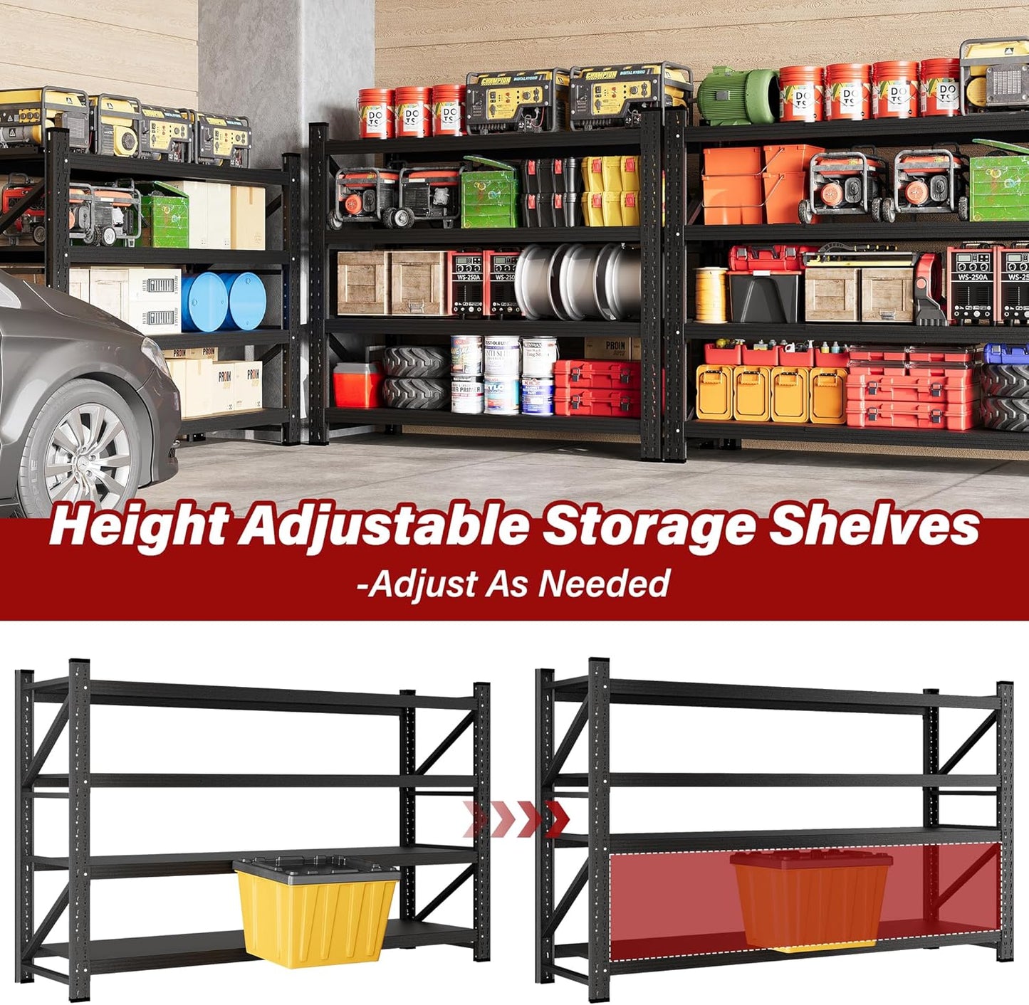 5000LBS Heavy Duty Garage Shelving Units,60" Wide & Deep Storage Shelves,Metal Garage Shelves,Large Storage Rack,Steel Shelf,Industrial Shelving for Shop,Warehouse,Basement,60" W x 24" D x 70" H