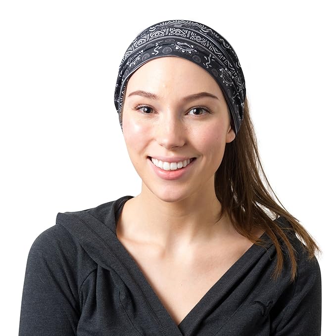 RiptGear Stretch Sport Headband for Women (Tribal Black and White) - Made of Non-Slip Sweat Wicking Fabric - Yoga, Running, Gym, Sports - Soft Headband Fits Most Head Sizes - (1-Pack)