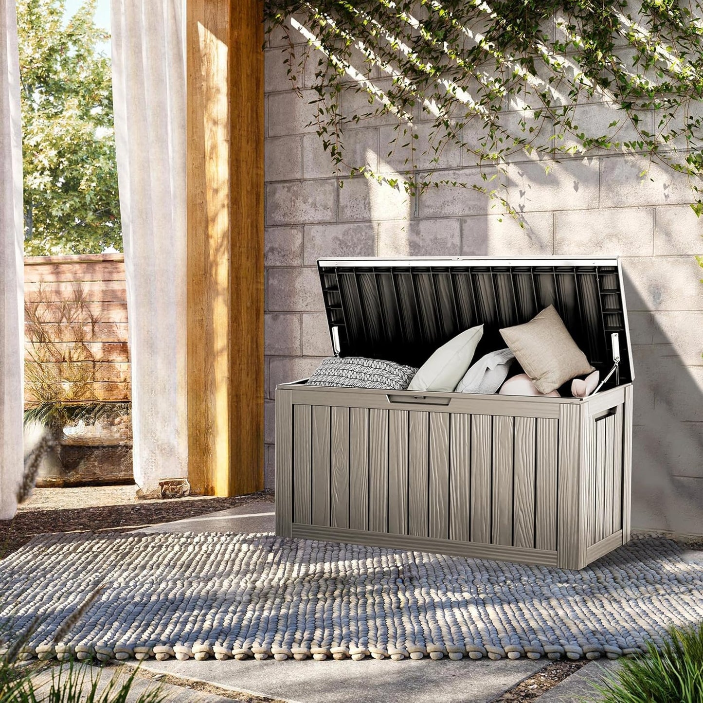 80 Gallon Lockable Resin Deck Box, Waterproof & UV-Resistant Outdoor Storage Box for Outdoor Cushion Storage, Garden Tools & Pool Accessories Storage, Gray