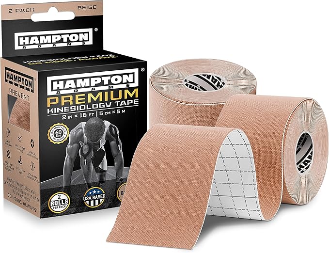 Hampton Adams | As Seen on Shark Tank | Elastic Kinesiology Tape (2-Pack) | Uncut Athletic Tape Supports & Protects Muscles Knees Shoulders & Plantar Fasciitis | Waterproof Hypoallergenic (Beige)