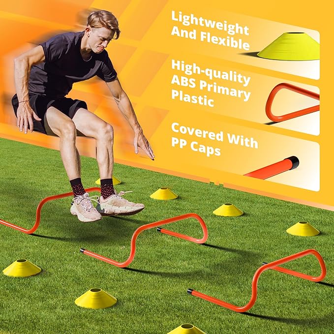 Yes4All Agility Ladder Speed Training Equipment Set - 1 Adjustable Agility Ladder, 12 Soccer Cones, 5 Hurdles, Jump Rope, Running Parachute - Speed & Agility Training Equipment for All Ages