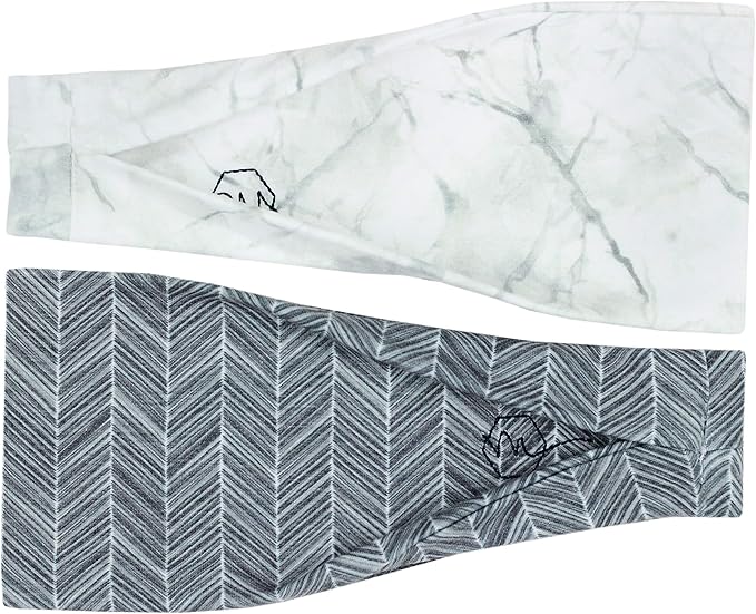 Maven Thread Workout Headbands for Women, 2Pack - 4 inch Thick Wide, Non Slip Sweatbands for Women, Ideal for Exercise, Gym Hairband for Athletic Workouts and Yoga, Black Marble