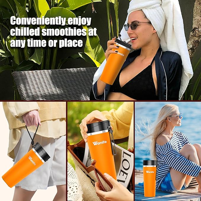 Wamife Portable Blender 16 oz personal blender-for Portable Blender for Shakes and Smoothies,USB-C Rechargeable,Durable Stainless Steel Blades for Powerful Blending Performance,for office gym-Orange