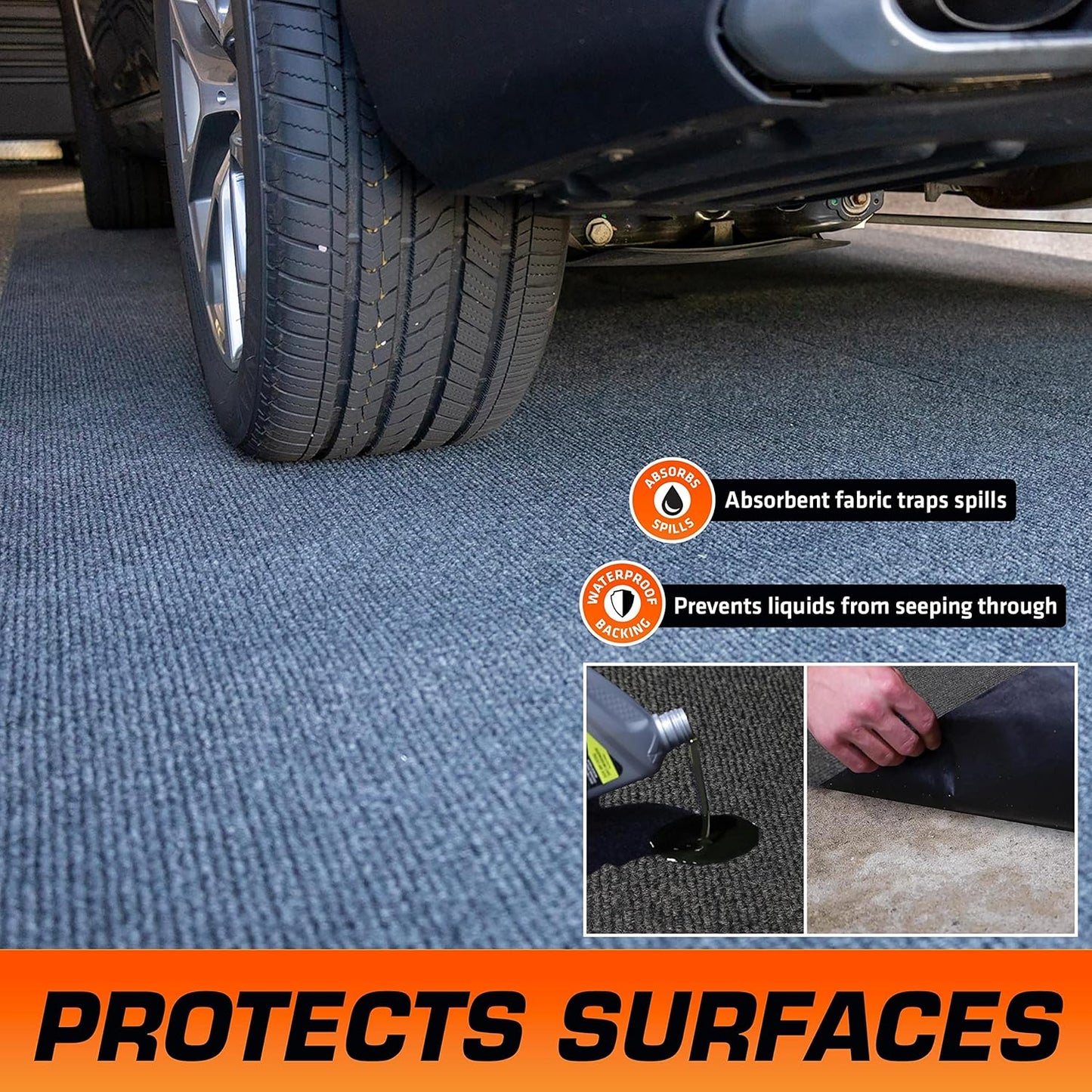 Armor All Premium Garage Floor Mat, Increased Thickness & Cushion, (Combined Size: 19’ x 7’6”), (Includes Double Sided Tape), Protects Surfaces - Absorbent/Waterproof/Durable (USA Made)