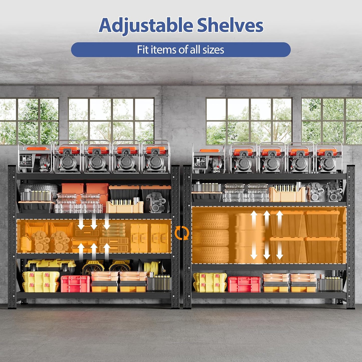 3000LBS Storage Shelves, 48" W Heavy Duty Garage Shelving Unit, Adjustable Industrial Shelving, 4 Tier Metal Shelving for Garage, Supermarket, Warehouse, 48" W x 24" D x 70" H