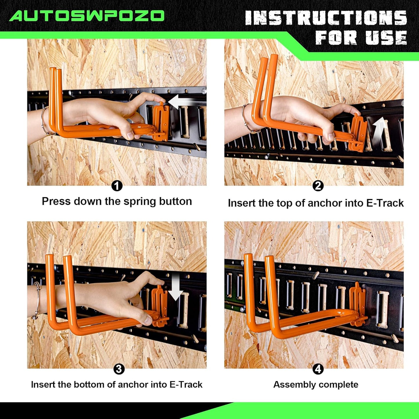 8-Pack Heavy Duty E-Track Shovel/Tool Hanger, Spades, Rakes, Workshop, Warehouse with E-Tracks, Tool Holder (Orange)