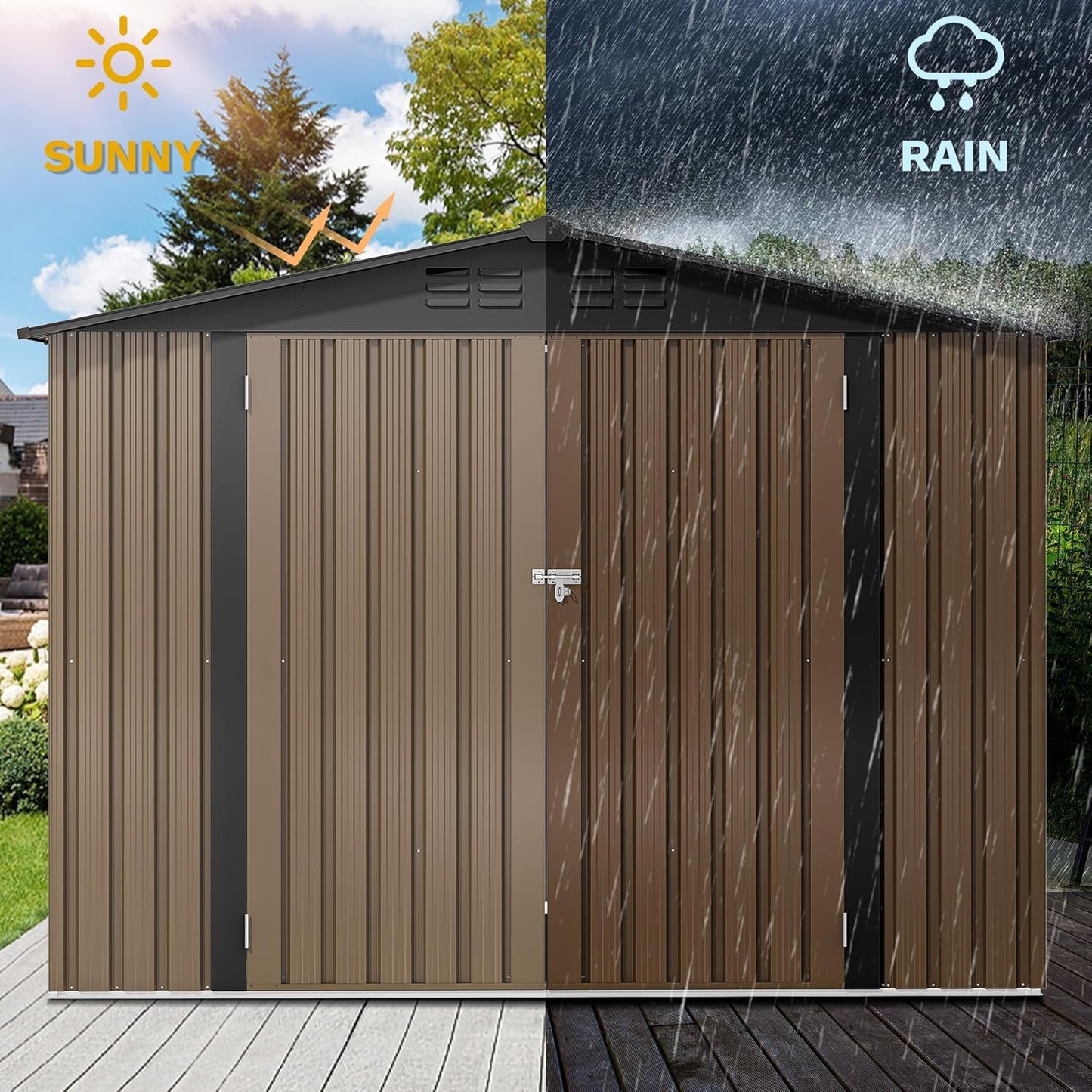 DWVO 8'x6' Large Metal Outdoor Storage Shed, Heavy Duty Tool Storage Sheds for Backyard Patio Lawn - Ideal for Bicycles, Garden Tools, and Lawn Equipment, Easy-to-Assemble, Brown