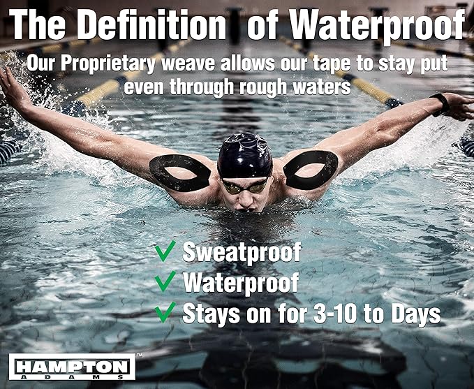 Hampton Adams | As Seen on Shark Tank | Elastic Kinesiology Tape (2-Pack) | Uncut Athletic Tape Supports & Protects Muscles Knees Shoulders & Plantar Fasciitis | Waterproof Hypoallergenic (Black)