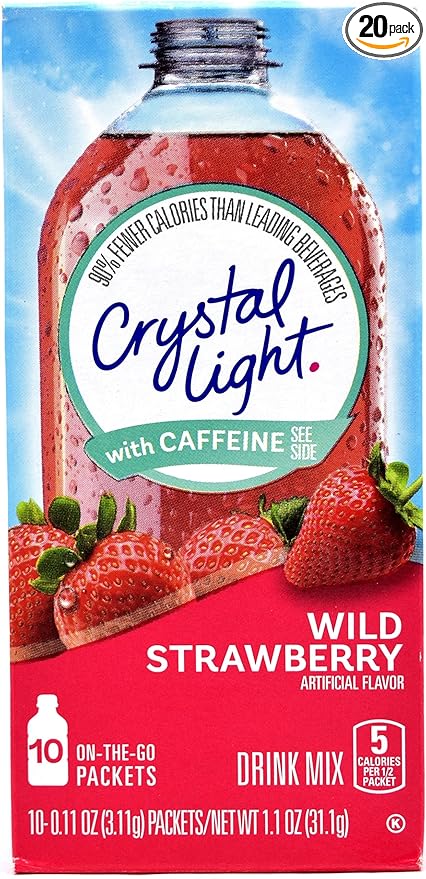 Crystal Light On The Go Wild Strawberry With Caffeine Drink Mix, 10-Packet Box (Pack of 20)