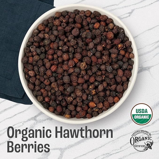 J Mac Botanicals, Organic Dried Hawthorn Berries Whole (16 oz) Hawthorn berry from Eastern Europe, certified Organic hawthorn berry tea, Hawthorne berries bulk resealable bag, Dried Hawthorn berries