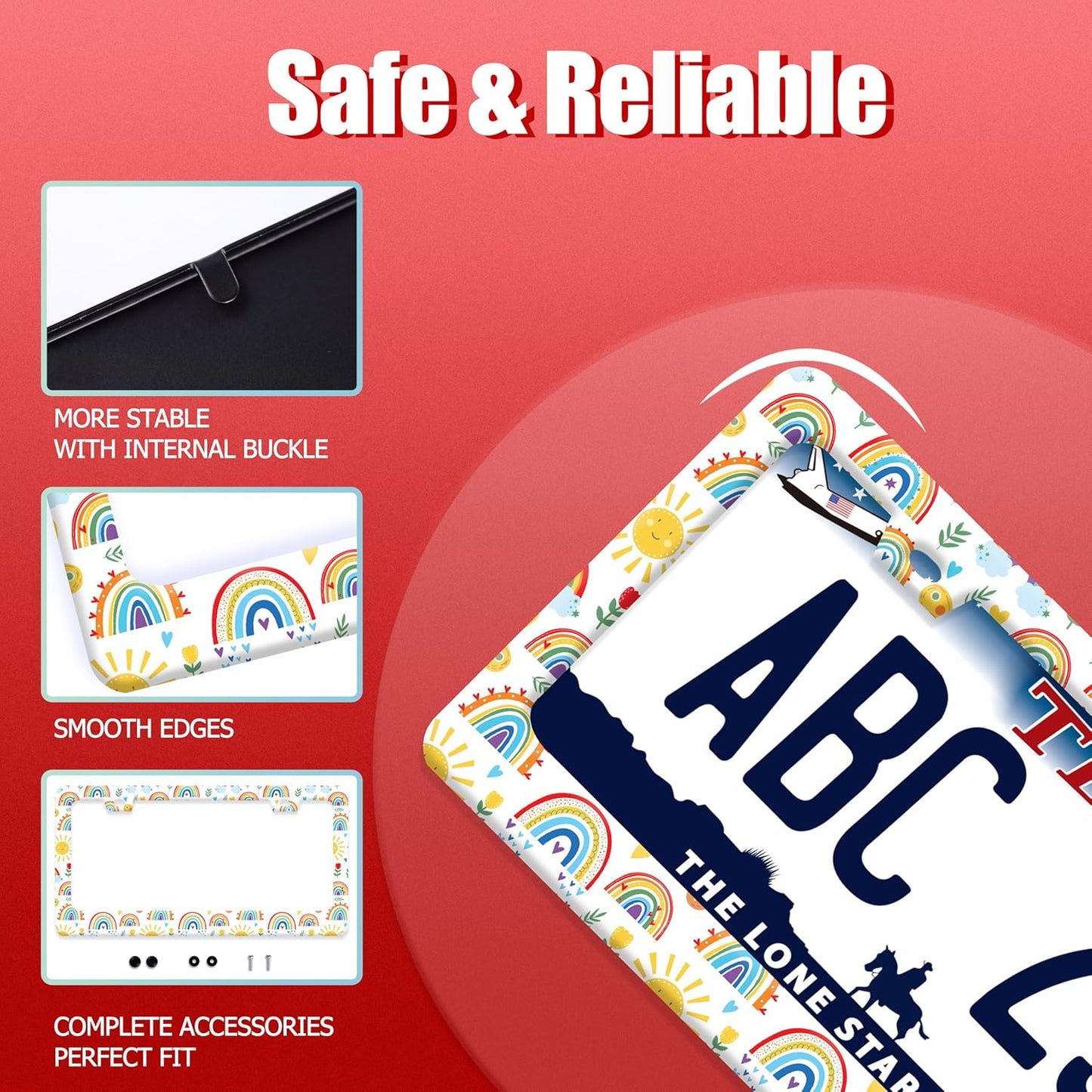 Cute Rainbow License Plate Frame Personalized License Plate Frames Colorful Auto Accessories Bracket Stainless Steel License Plate Holder 6x12 Inch