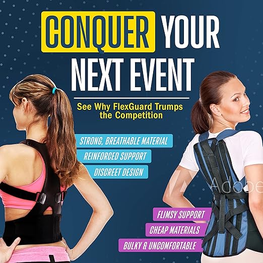 FlexGuard Posture Corrector for Women and Men - Back Brace for Posture, Adjustable Back Support Straightener Shoulder Posture Support for Pain Relief, Body Correction, Large