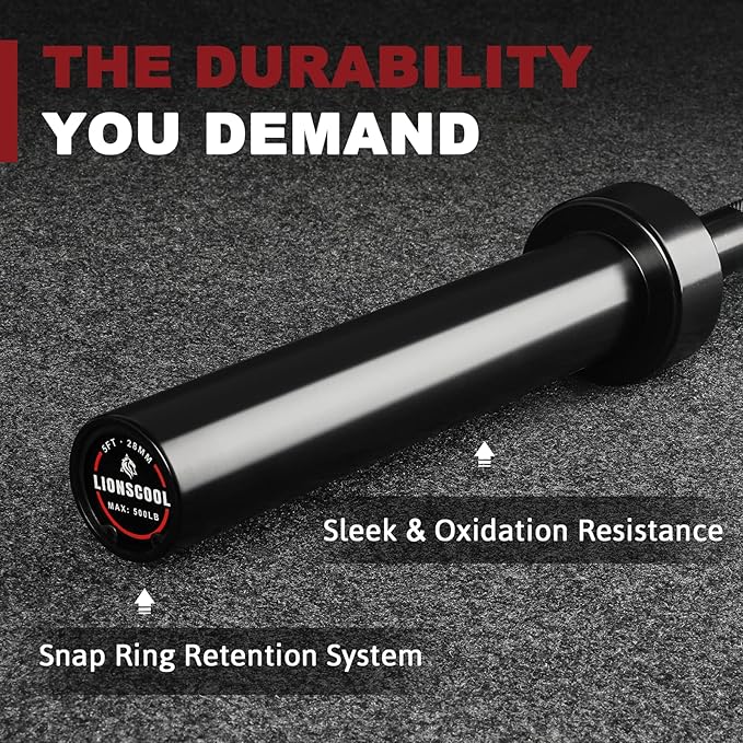 LIONSCOOL Premium 4ft/4.9ft/6ft Barbell for Strength Training and Olympic Weightlifting, 2 Inch Bar for Squats, Curls, Deadlifts, Presses, Hip Thrusts, 350lbs/500lbs/700lbs Weight Capacity