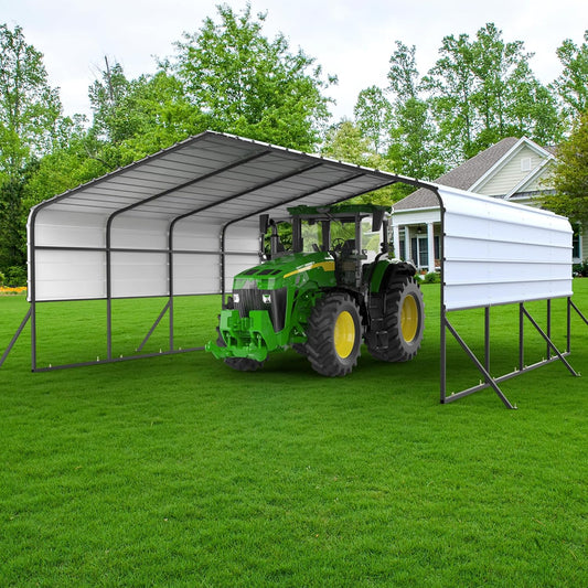 20x20 Metal Carports Heavy Duty for 2 Cars Garage,Car Tent Garage with Galvanized Metal Roof,Outdoor Garage Shelter for Car, SUV, Truck and Boats, Grey All Weather