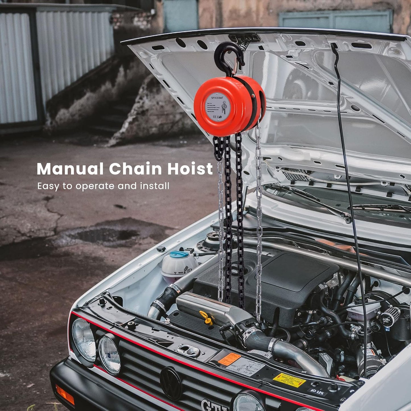 SPECSTAR Hand Chain Hoist 2 Ton 4400 Lbs Capacity 10 Feet with 2 Heavy Duty Hooks, Manual Chain Fall for Warehouse Building Automotive Machinery Red