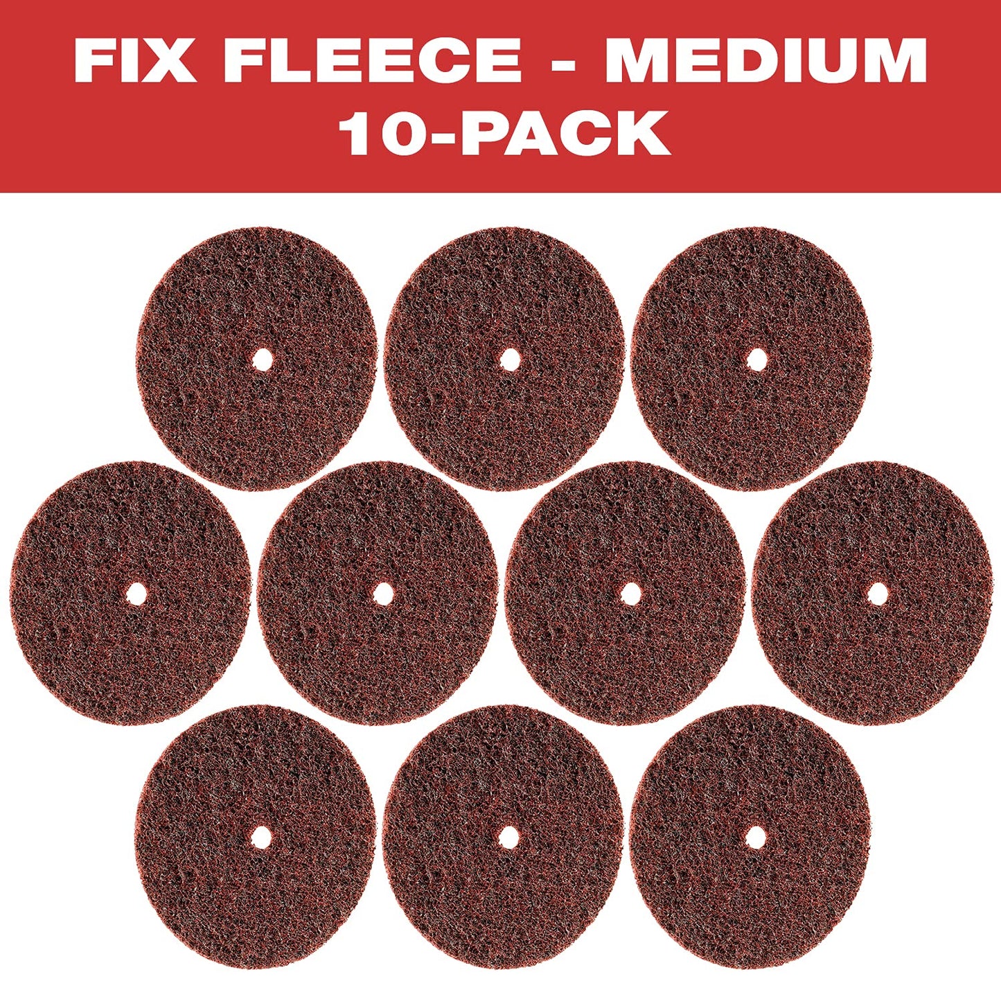 CS Unitec 80616 FIX Fleece (Nonwoven) Disc for The FIX Hook and Loop System, 4-1/2" Diameter, Medium (Red) (Pack of 10)