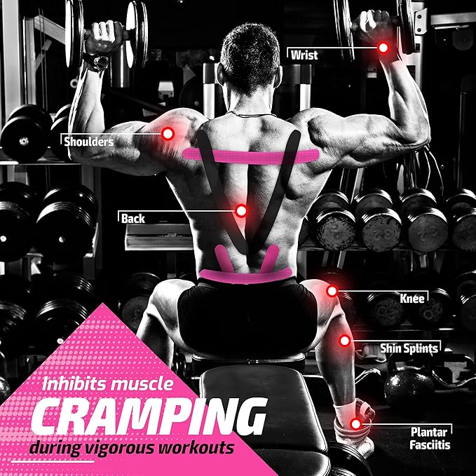 Physix Gear Cotton Kinesiology Tape Roll 16ft, Latex-Free Athletic Tape for Muscles/Joints, Waterproof Kinesiolgy, Stretchy Kinesiologytape, Gentle on Skin Kiniseaology Tape, Kinesology Tape