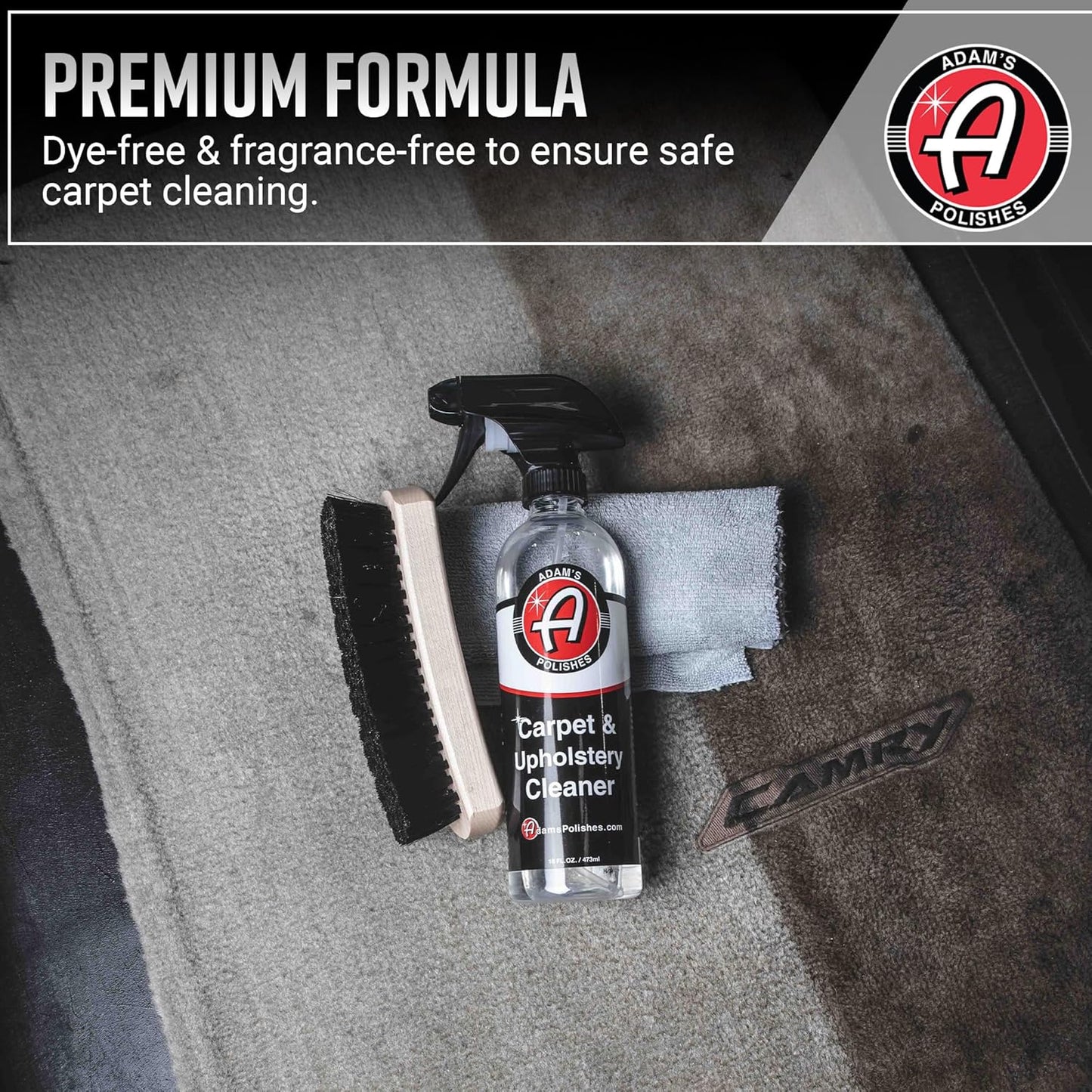 Adam's Polishes Carpet & Upholstery Cleaner (16oz) - Powerful Car Carpet Cleaner For Auto Detailing, Cloth & Fabric Interior Cleaning Solution, Stain Remover For Car Seat, Floor Mats & More