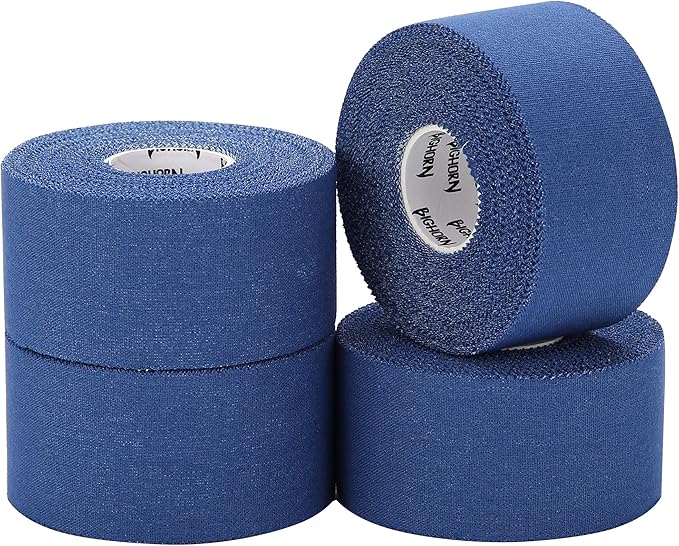 Bighorn Athletics Sports Tape | EZ-Tear Blue Athletic Tape for Wrist, Ankle & Foot Support | Zinc Oxide Infused & Latex-Free Adhesive, Breathable Cotton Fabric, 1.5-Inch x 45-Feet, 4 Rolls, Blue