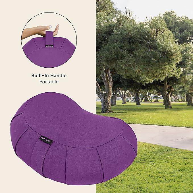 Retrospec Sedona Zafu Meditation Cushion Filled w/Buckwheat Hulls - Yoga Pillow for Meditation Practices - Machine Washable 100% Cotton Cover & Durable Carry Handle Round & Crescent, 1 Ct (Pack of 1)