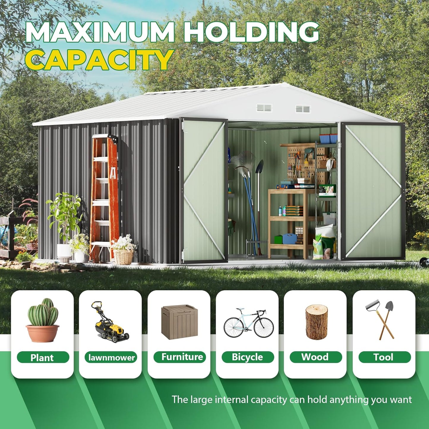 Devoko 10 x 10 FT Outdoor Storage Shed, Metal Garden Sheds & Outdoor Storage Clearance, Large Tool Shed Outdoor with Single Lockable Door for Patio Lawn Backyard (Gray)