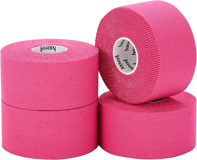 Bighorn Athletics Sports Tape | EZ-Tear Pink Athletic Tape for Wrist, Ankle & Foot Support | Zinc Oxide Infused & Latex-Free Adhesive, Breathable Cotton Fabric, 1.5-Inch x 45-Feet, 4 Rolls, Pink
