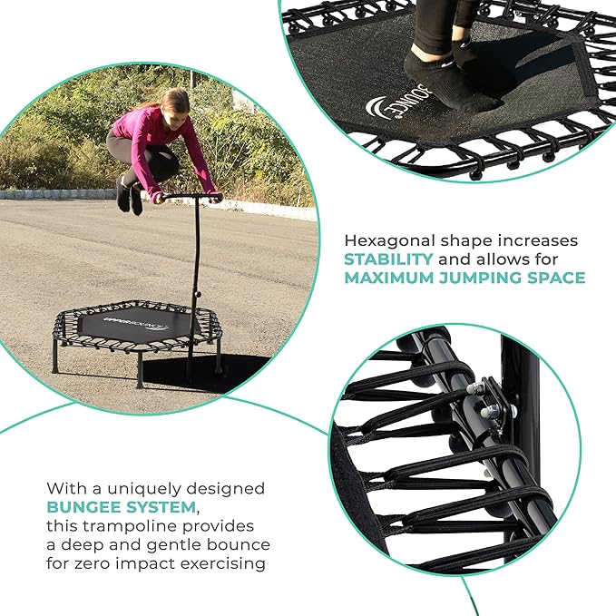 Upper Bounce Mini Workout Trampoline with Adjustable T-Shaped Handrail – Hexagonal Rebounder Trampoline for Kids & Adults – Fitness & Recreational Trampolines, Supports up to 220 lbs.